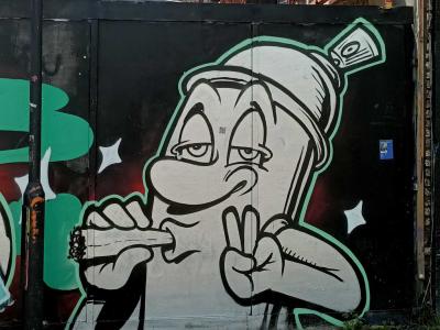 Personnage cartoon peace - noir et blanc — Street art à London