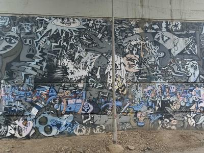 Dense Black and White Mural with Abstract Creatures — Street art by Michal Škapa in Prague