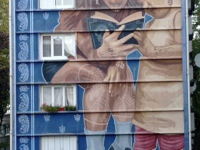 Jeune fille à la lecture sur façade lilloise — Street art à Lille