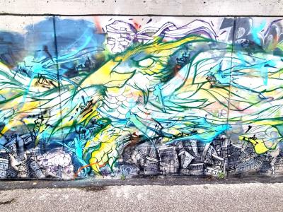 Blue and Yellow Abstraction on Concrete — Street art in Grenoble