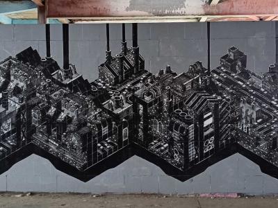 Isometric Monochrome City — Street art by M-CITY in Berlin