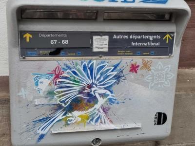 Bird and Postbox — Street art in Strasbourg