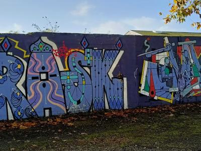 Blue Letters with Ornate Domes — Street art in Nantes