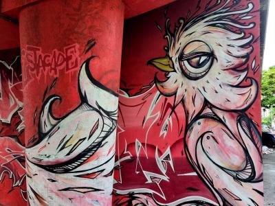Grinning Pink Creature — Street art in Grenoble