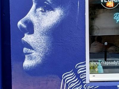 Portrait de femme bleu et rose, par Seb Bouchard — Street art de Seb Bouchard à Nantes