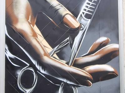 Hands Holding Scissors by Newi — Street art by Newi (Julien Berland) in Clermont-Ferrand