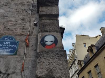 Character with a Red Scarf — Street art by Angel crow in Paris