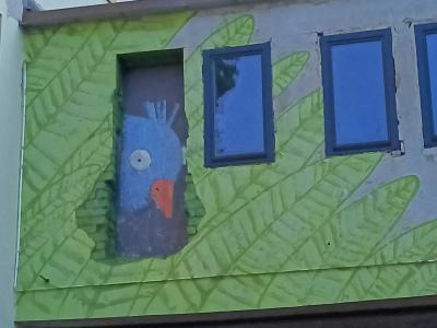 Blue Bird in the Blocked Opening — Street art in Vilnius