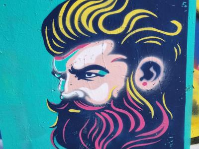 The Man with a Pink and Yellow Beard — Street art in Grenoble