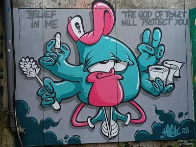 God of Toilets - Spiritual Absurdity — Street art by Haevi Styles in Berlin