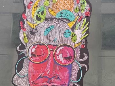 Fruit-filled hair and pink glasses — Street art in Nantes