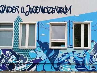 Youth Center Blue Graphic — Street art by PHEPS in Berlin