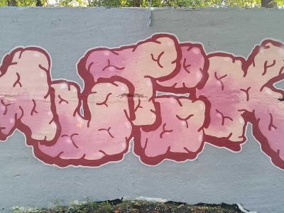 Pink Bubble Letters Graffiti — Street art in Rīga