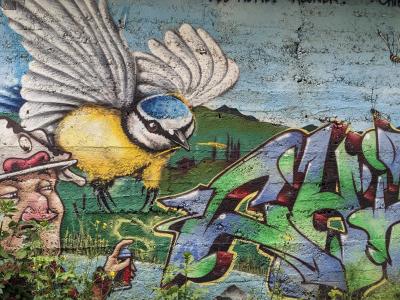 Bird and flowers — Street art in Soyons