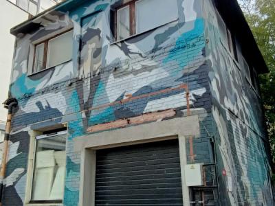 Camouflage abstrait turquoise — Street art à Vilnius