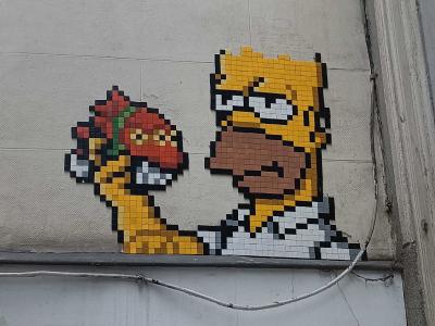 Homer Simpson Pixel Art Mosaic — Street art by Basket of Nean in Madrid