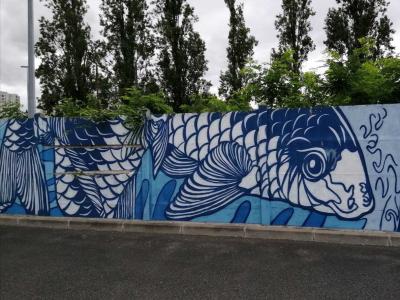 Carpes koï bleues, Nanterre — Street art à Nanterre