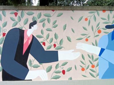 La rencontre au jardin par Fátima Bravo — Street art de Fátima Bravo à Porto