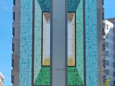 Trompe-l'oeil Shaft on Les Flamboyants — Street art by Astro in Strasbourg