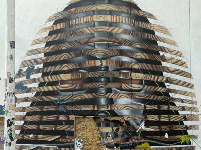 Wood-Striped Face, Berlin — Street art by Cee Pil in Berlin