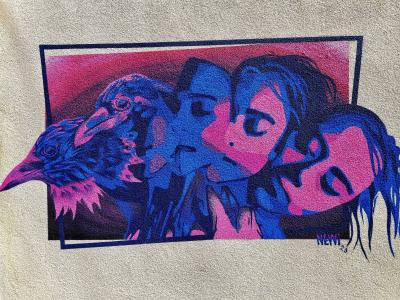 Four Faces and Raven — Street art by Newi (Julien Berland) in Clermont-Ferrand
