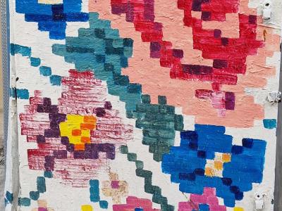 Pixel Embroidery Flowers — Street art in Athina