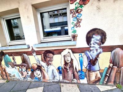 Creative Artists with Books Mural — Street art in Grenoble