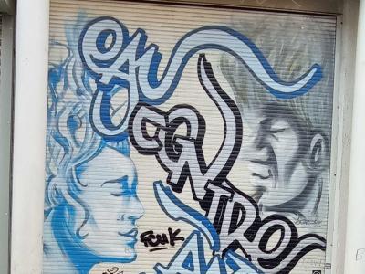 Blue lettering — Street art in Brussel