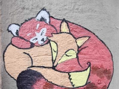 Pink Cat and Child — Street art in Strasbourg