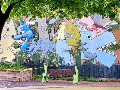 Mural personnages cartoon colorés — Street art à Clermont-Ferrand