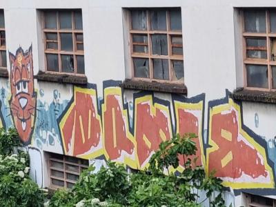 Red Piece and Cat's Head — Street art in Grenoble