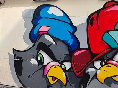 Dynamic Birds in Primary Colors — Street art in Dublin
