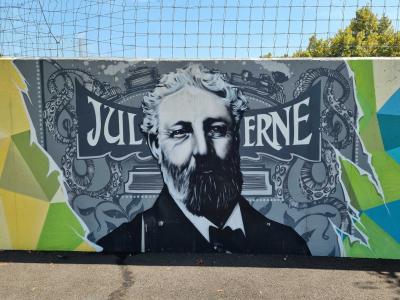 Jules Verne and the Octopus — Street art in Vallon-Pont-d'Arc
