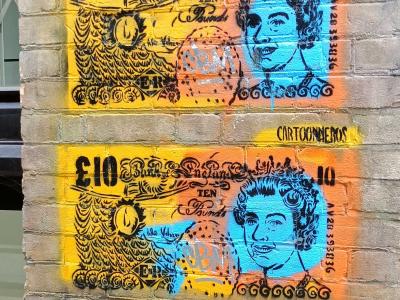 Billets £10 pop art colorisés — Street art de Cartoonneros à London