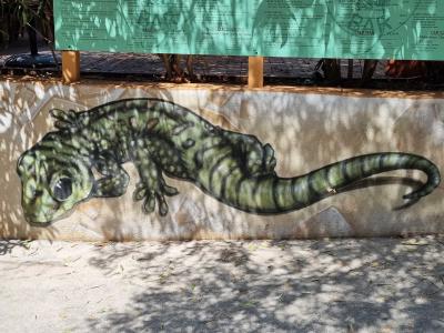 The large green lizard — Street art in Vallon-Pont-d'Arc