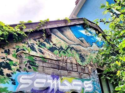 Montagne et vieille bâtisse — Street art à Grenoble