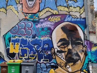 Multi-Color Wall Graffiti with Portraits and Tags — Street art in Grenoble