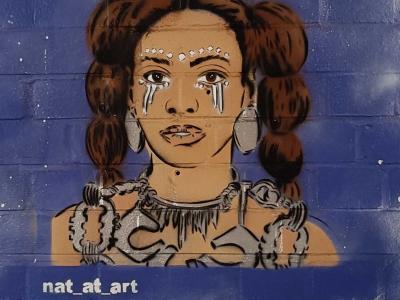 Bright Tears on Blue — Street art by Nat in Berlin