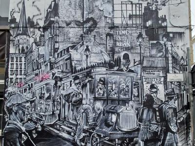 La ville victorienne — fresque steampunk à Gand — Street art de Klaas Van der Linden à Gent