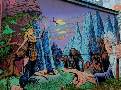 Scène préhistorique épique, Berlin — Street art de Paul Punk à Berlin