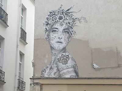 Flowered Woman with Mandala Patterns — Street art in Paris