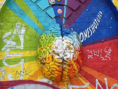 Multicolored Abstract Brain - Hemispheres — Street art in London