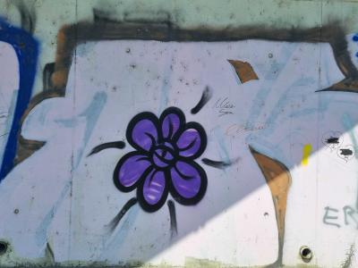 Fleur violette minimaliste sur béton — Street art à Strasbourg