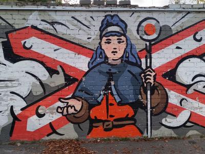 Guerrier à la hallebarde de Morfai — Street art à Vilnius