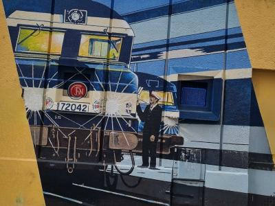 SNCF Locomotive 72042 and Railway Worker — Street art in Grenoble