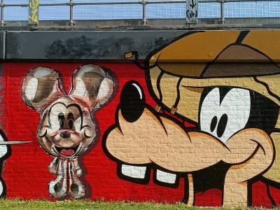 Mickey Goofy Red Mural — Street art in London