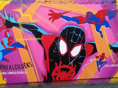 Zirnekļcilvēks, the Spider-Verse Mural — Street art in Rīga