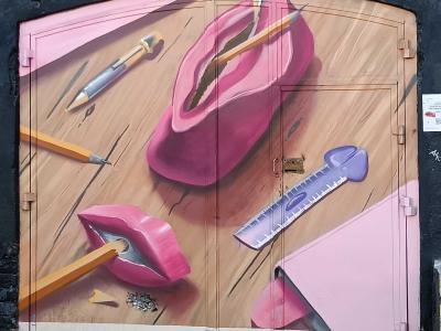 Trompe-l'Oeil School Objects — Street art in Rīga