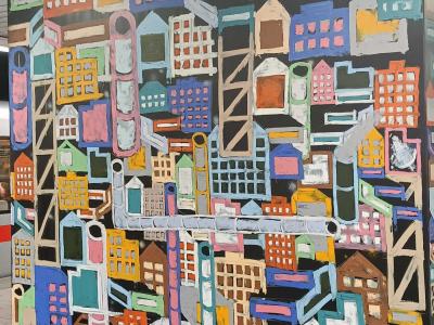 Ville imaginaire aux bâtiments colorés — Street art à Prague