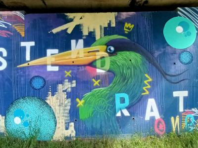 Chat vert stratz — Street art de Ratz One à Rezé